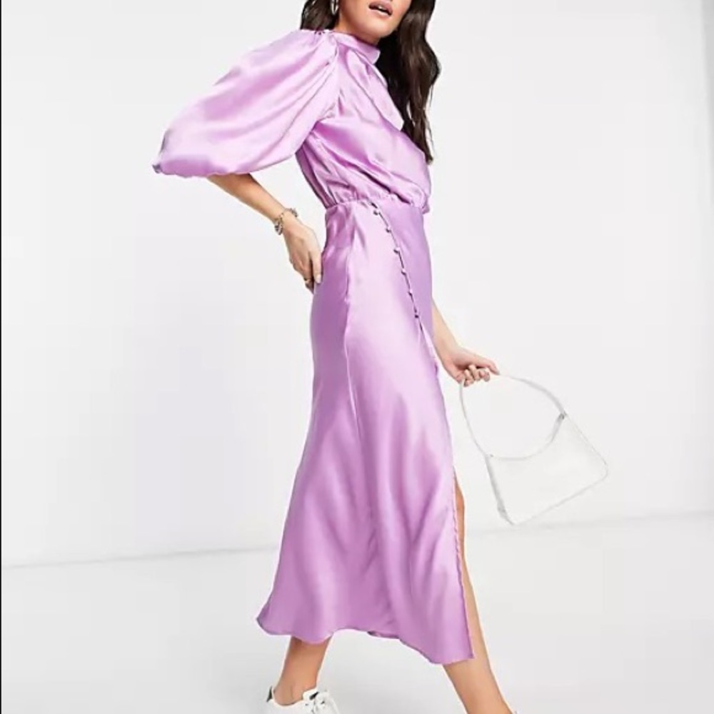 ASOS Design cowl neck satin midi dress in lilac